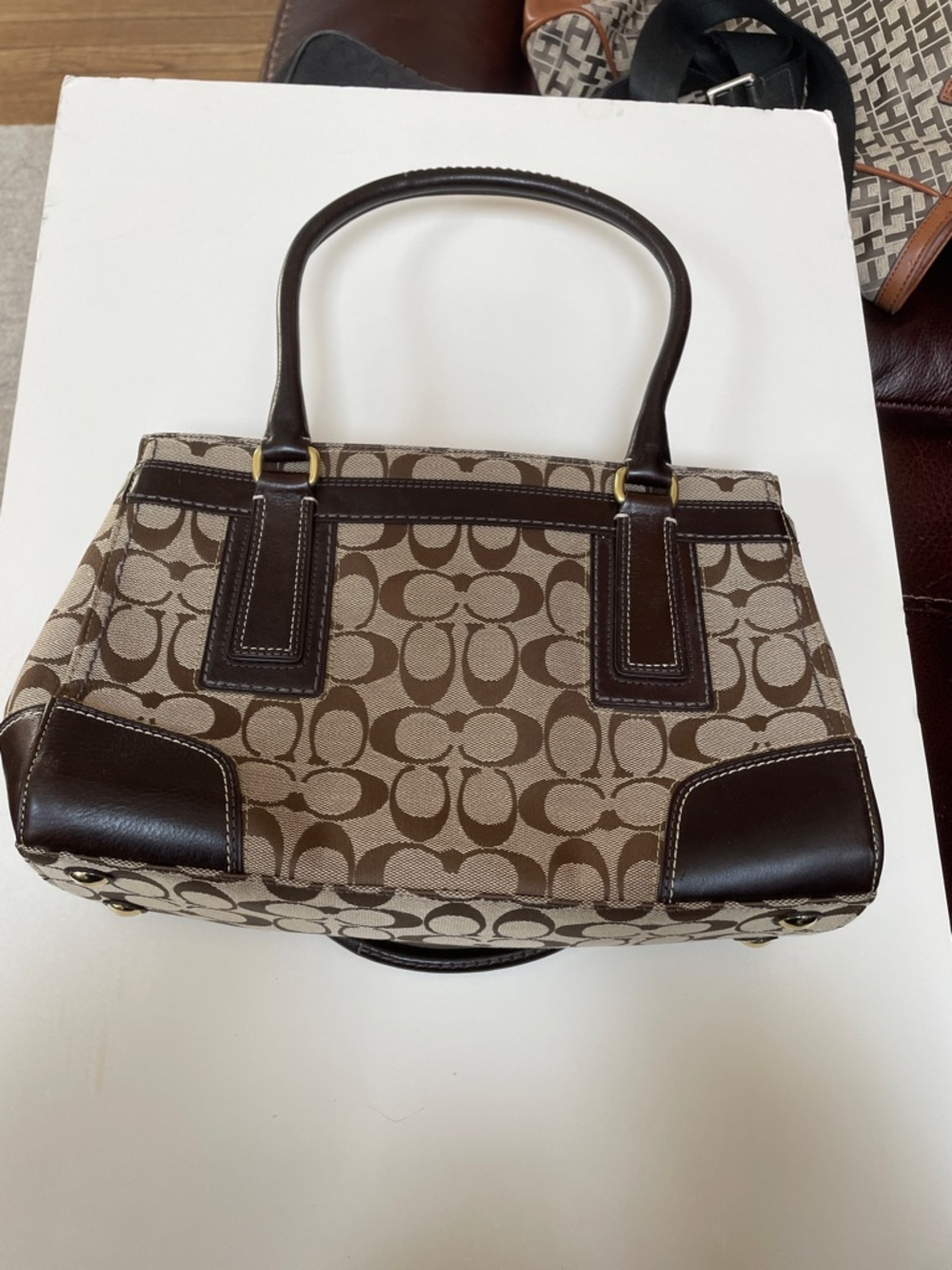 Coach Signature Canvas Tote in Khaki and Dark Brown Leather - Picture 2 of 3